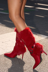 AZALEA WANG WYLDER RED FUR BOOTIE