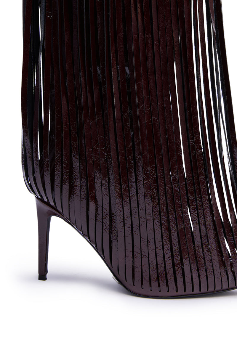 AZALEA WANG XANTARA FRINGE BURGUNDY STILETTO BOOT