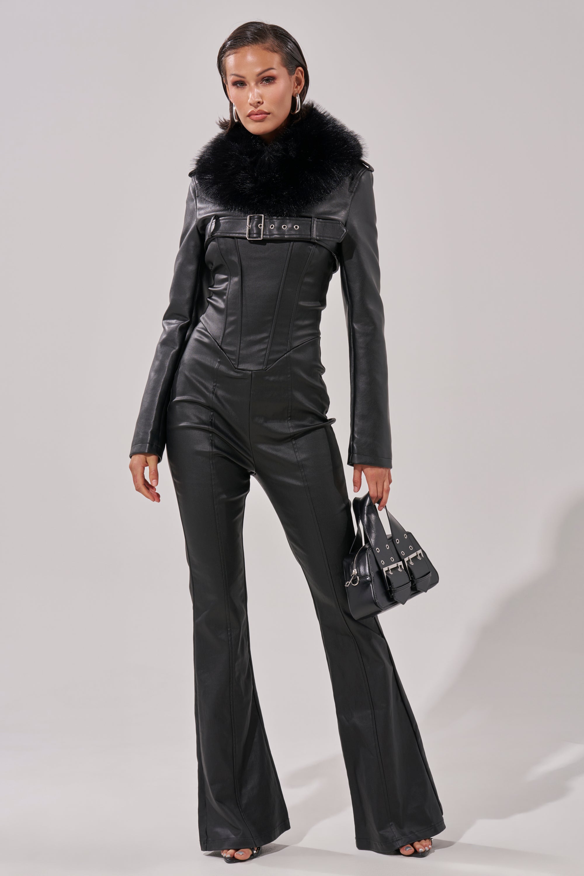 HALF MY HEART ULTRA CROPPED MOTO WITH FUR COLLAR