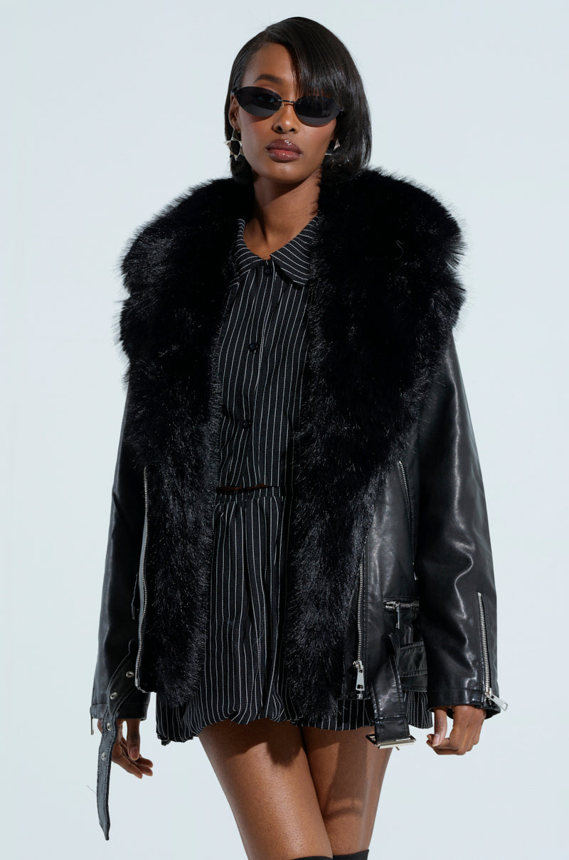 ON THE GO FUR TRIM MOTO IN BLACK