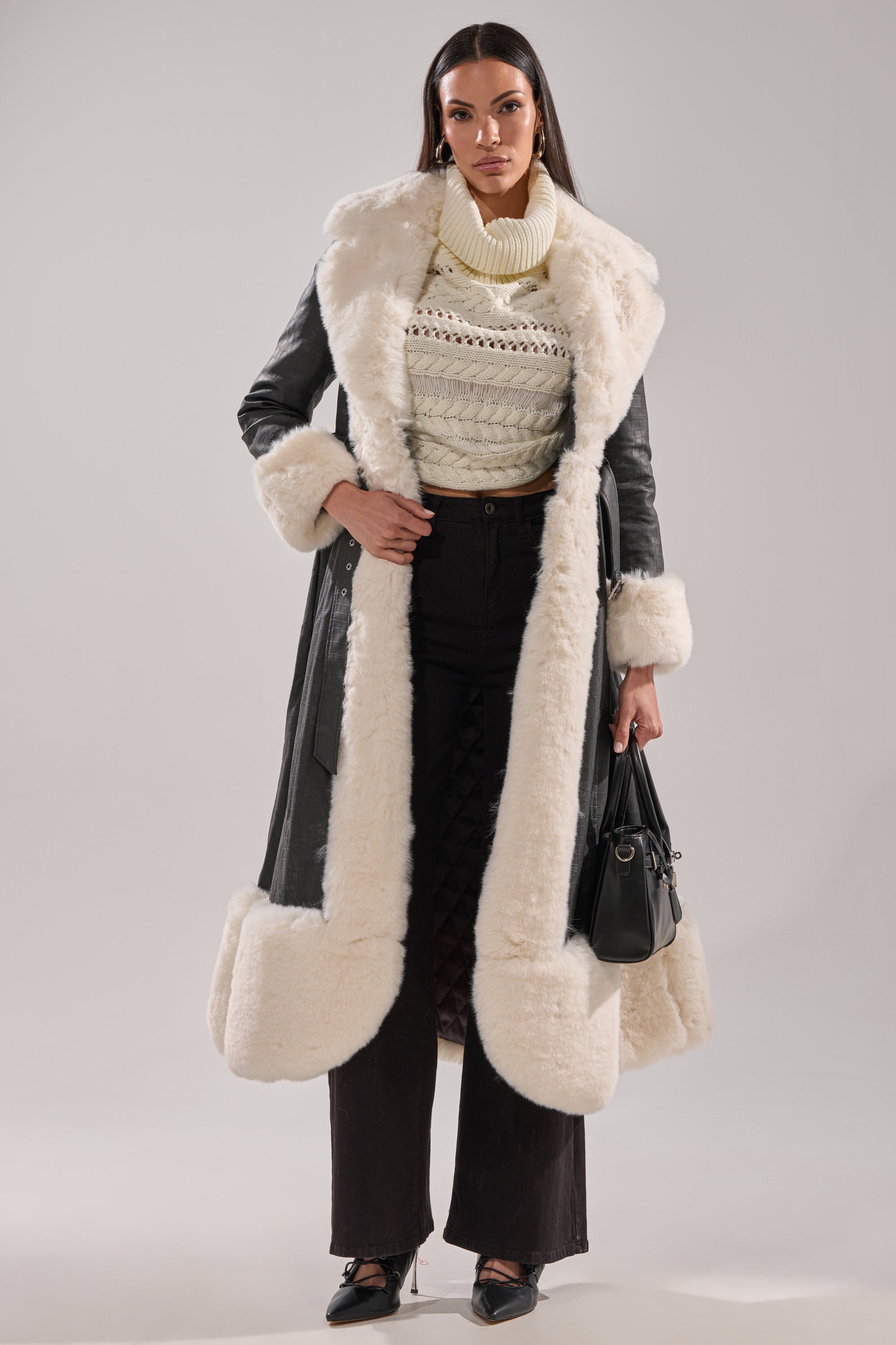 VIVIAN FUR TRIM TRENCH IN GREY