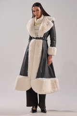 VIVIAN FUR TRIM TRENCH IN GREY
