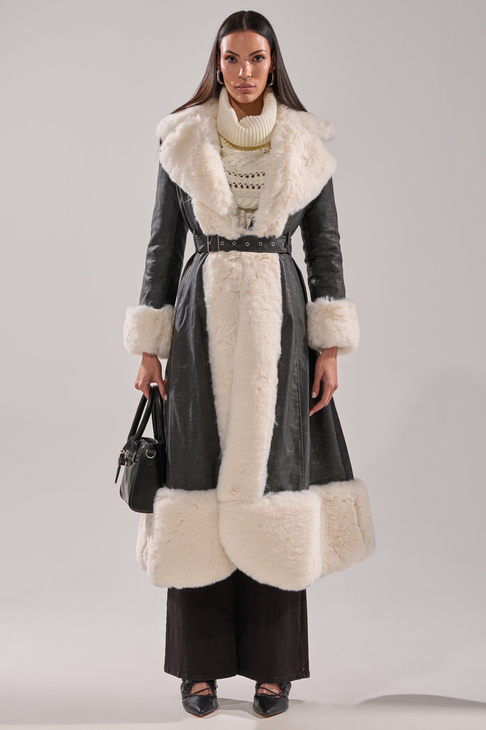 VIVIAN FUR TRIM TRENCH IN GREY