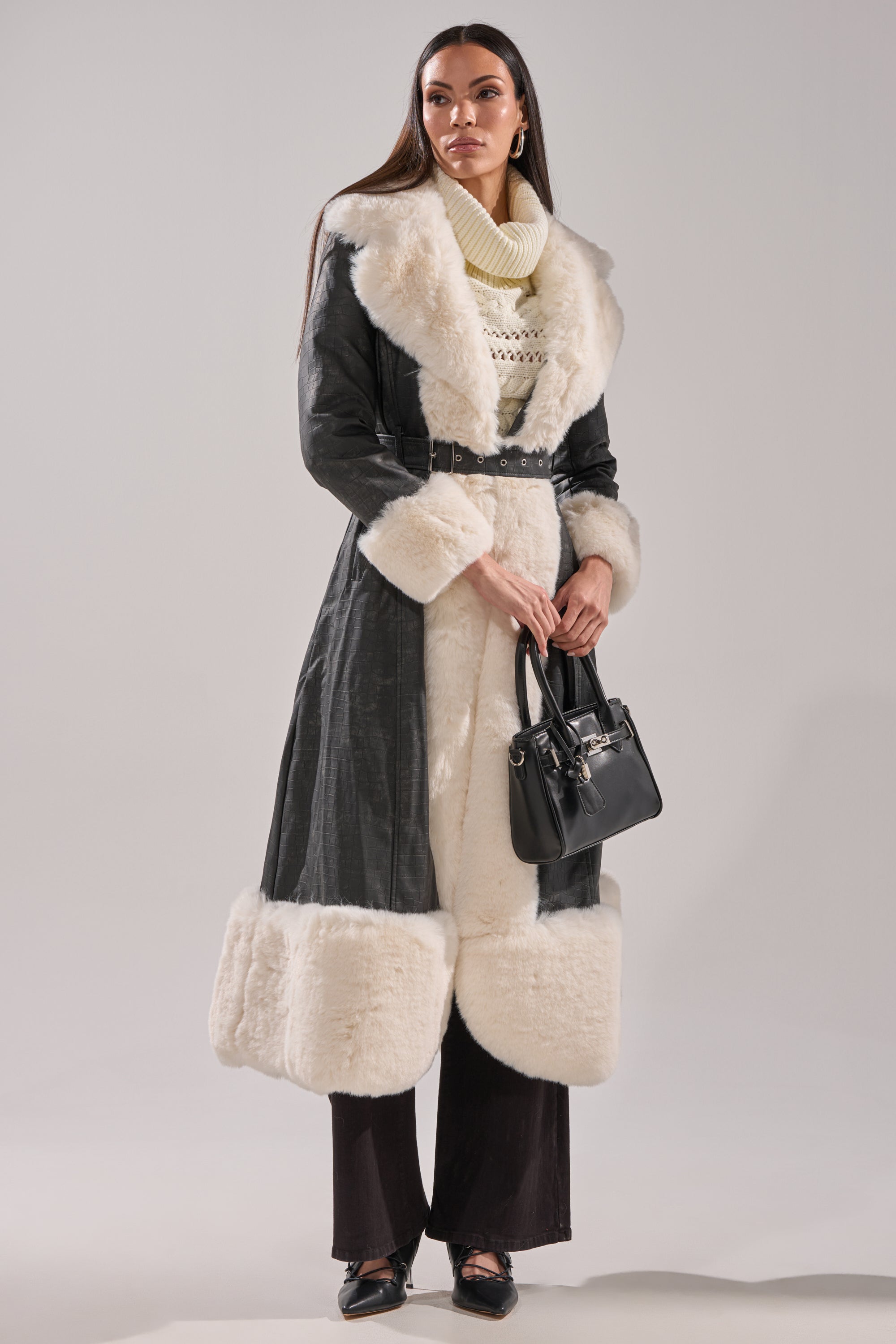 VIVIAN FUR TRIM TRENCH IN GREY