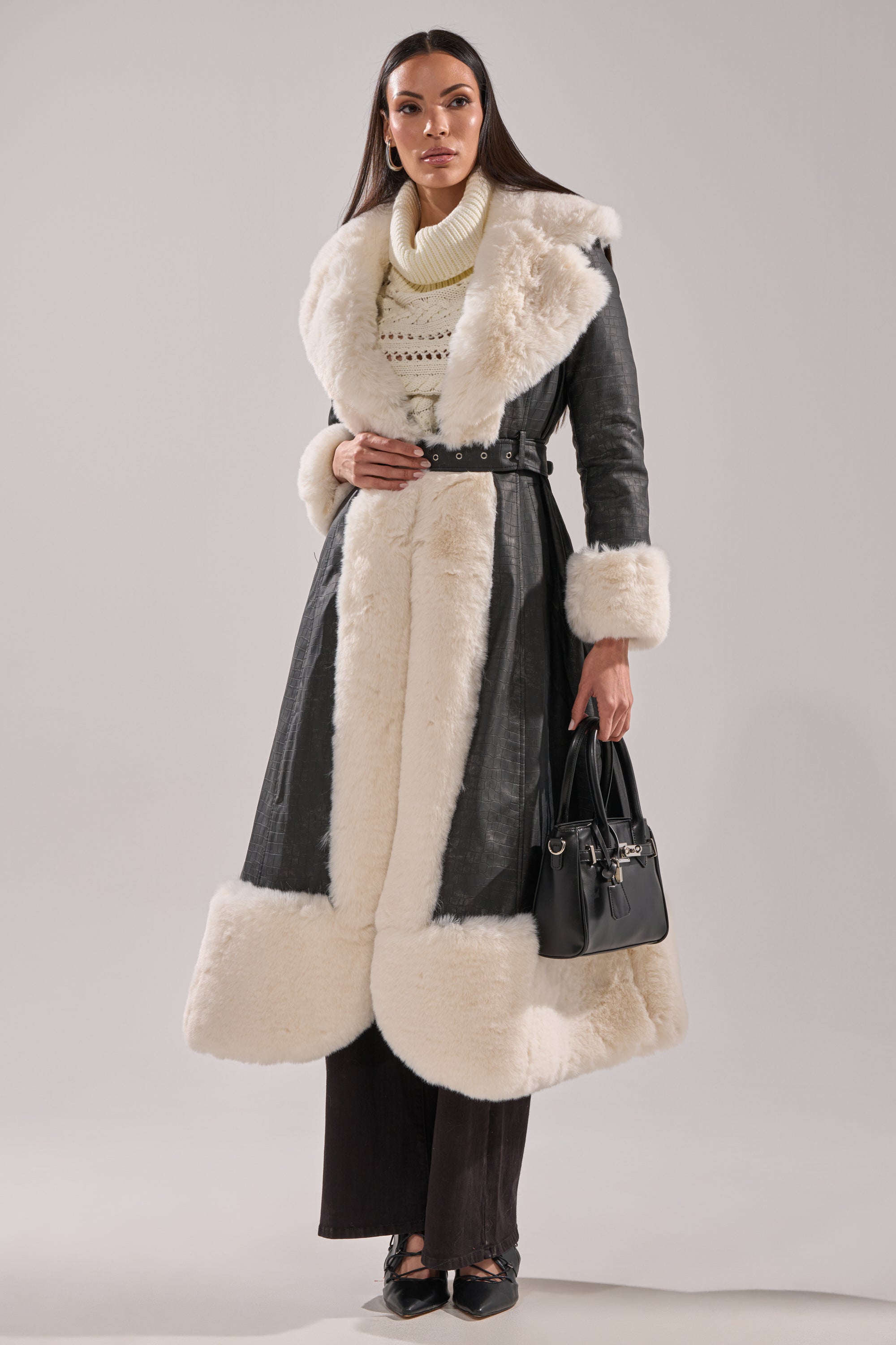 VIVIAN FUR TRIM TRENCH IN GREY