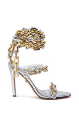 AZALEA WANG YEIRA GOLD AND SILVER SANDAL STILETTO HEEL