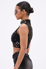 METAL ORB DISTRESSED SLEEVELESS TOP