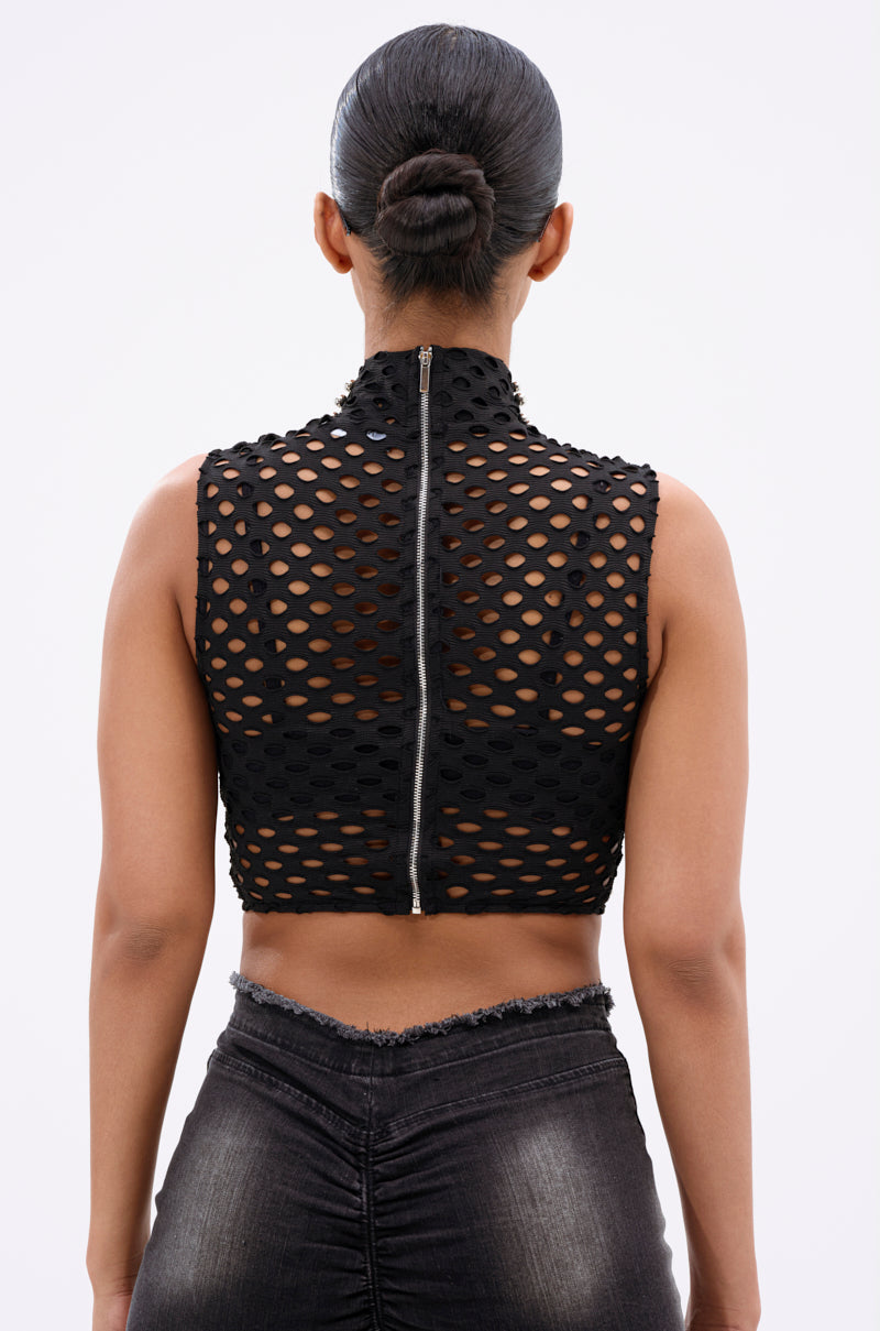 METAL ORB DISTRESSED SLEEVELESS TOP