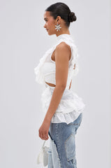 TIFFANY RUFFLE BLOUSE IN WHITE