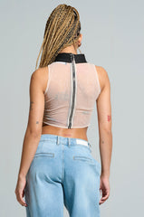 SATURN RINGS HIGH NECK MESH UNDERLAY BLOUSE IN BLACK