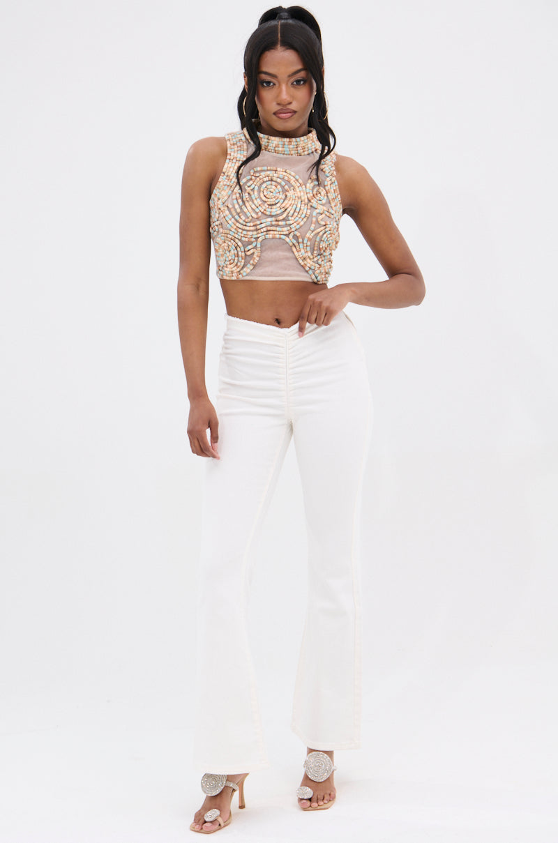 ISLAND VIBES MOCK NECK TEXTURED SLEEVELESS TOP