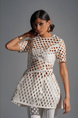 SHE'S DIFFERENT CUT OUT FAUX LEATHER MINI DRESS IN WHITE