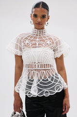 DOLL FACE SHORT SLEEVE STRUCTURED BLOUSE