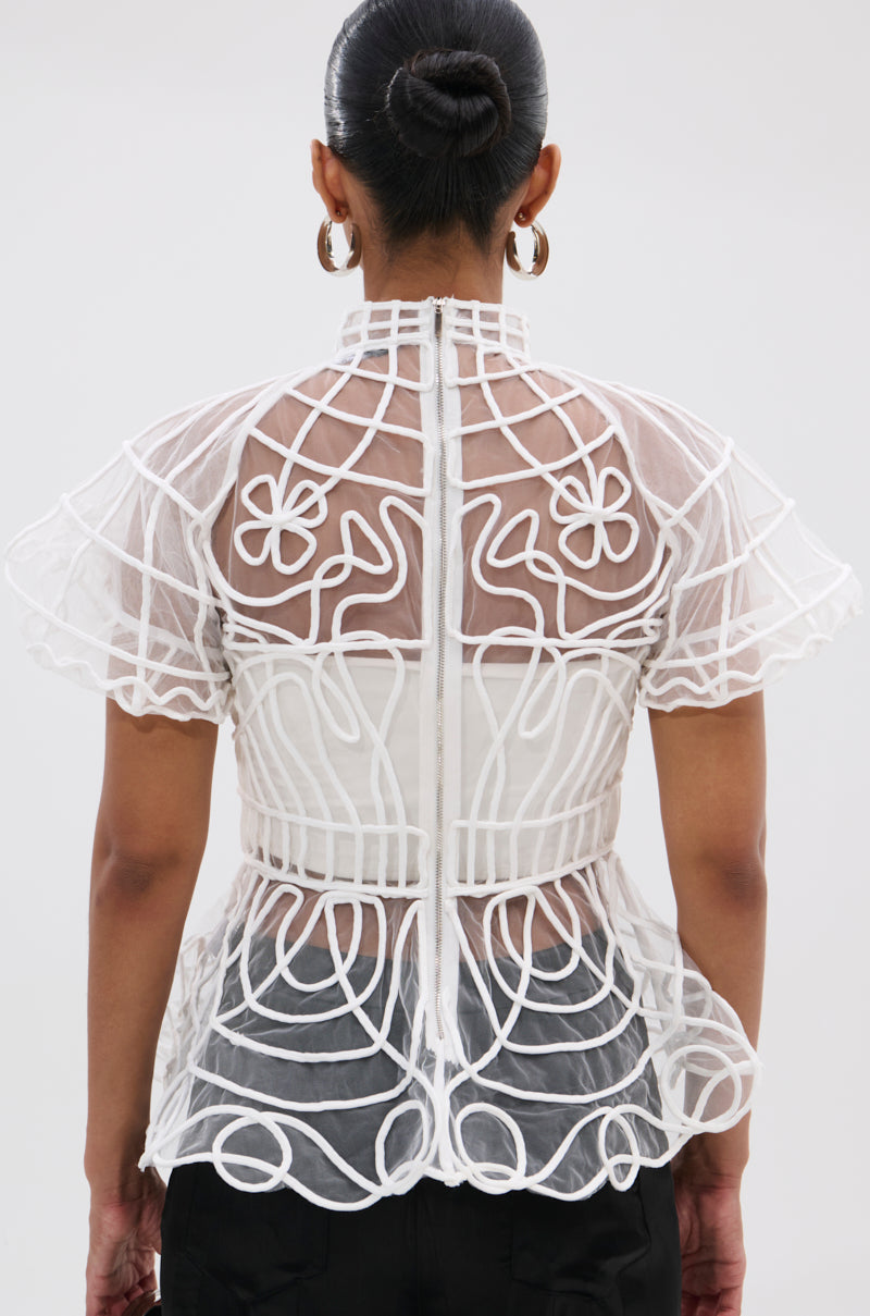 DOLL FACE SHORT SLEEVE STRUCTURED BLOUSE