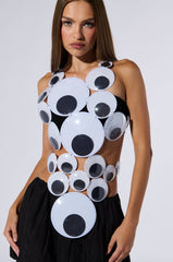 GOOGLY EYED SLEEVELESS FASHION TOP