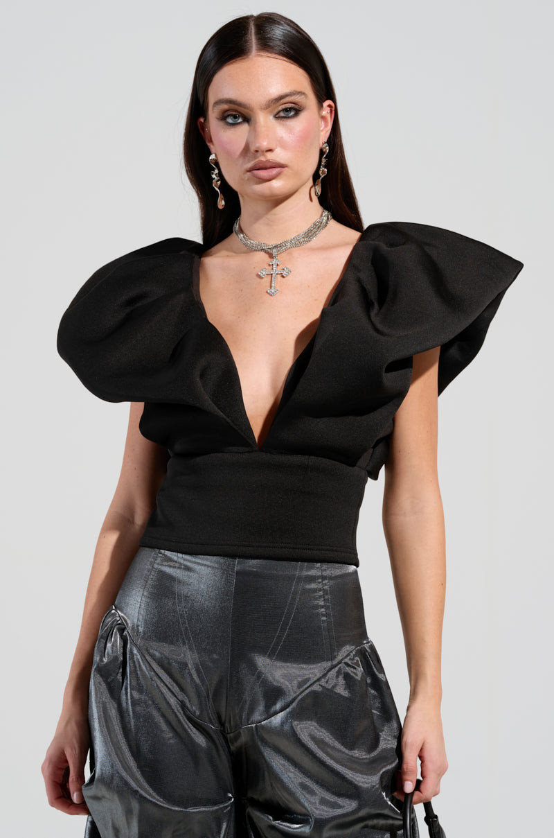 FEMME ENERGY SCUBA BLOUSE IN BLACK
