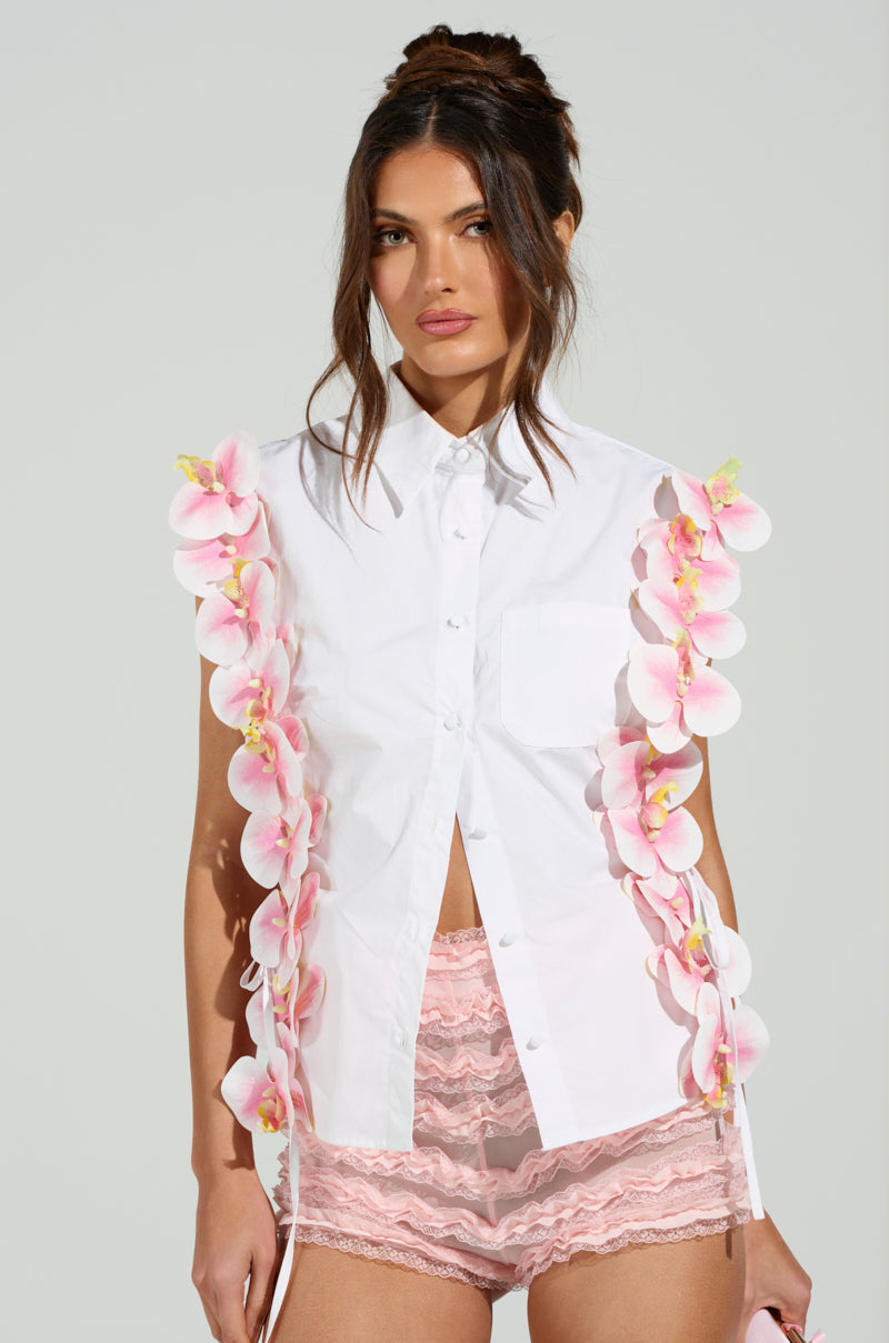 FLOWER POWER BUTTON DOWN TOP