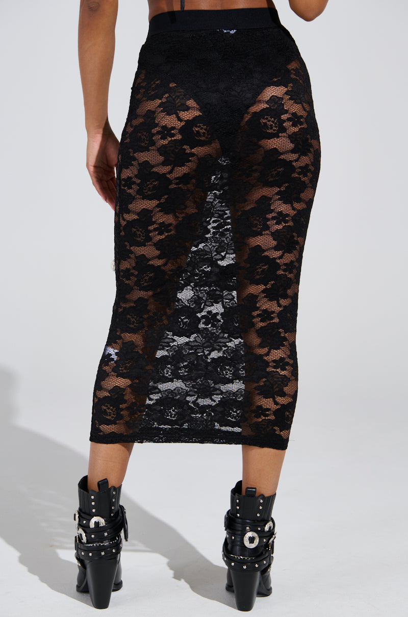 CONTROLLED CHAOS LACE MIDI SKIRT