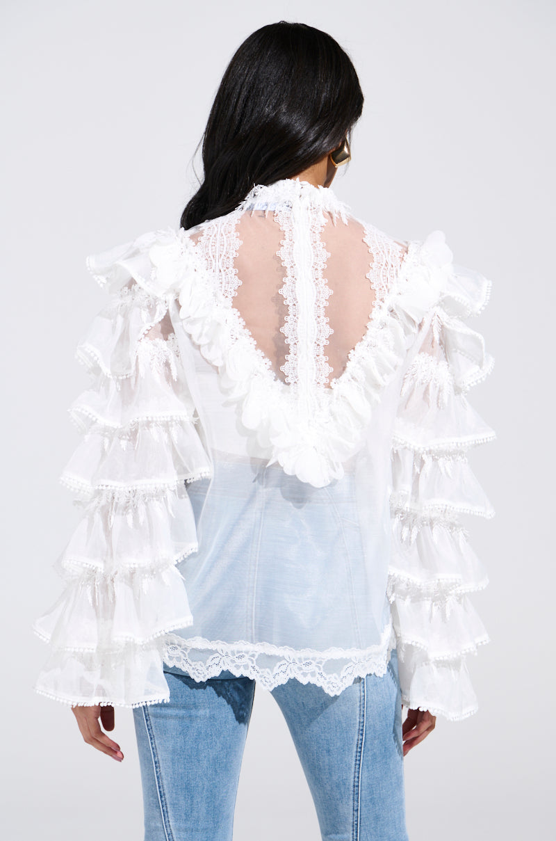 MELODY SHEER LACE LONG SLEEVE BLOUSE