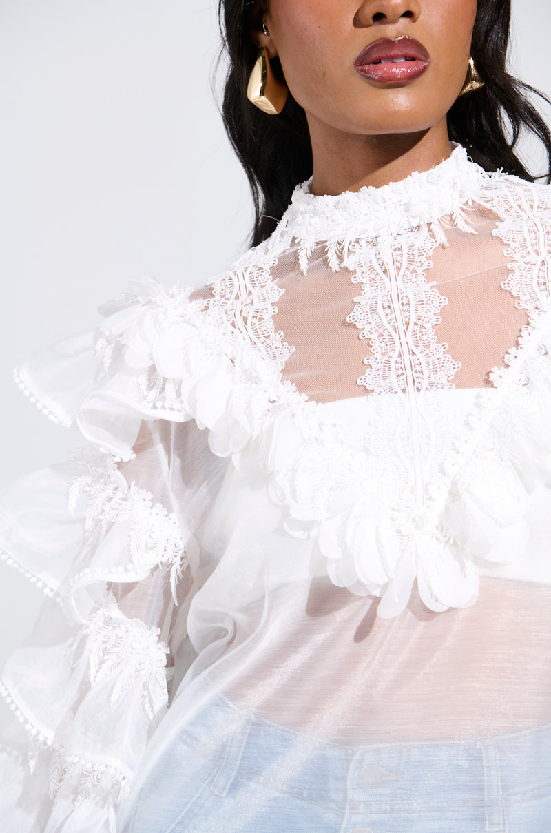 MELODY SHEER LACE LONG SLEEVE BLOUSE