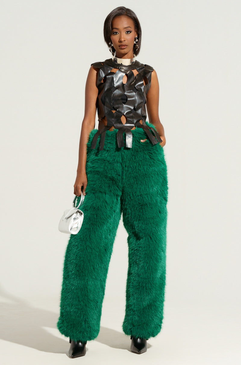 ON MY OWN WAVE CUT OUT FAUX LEATHER TOP IN PU