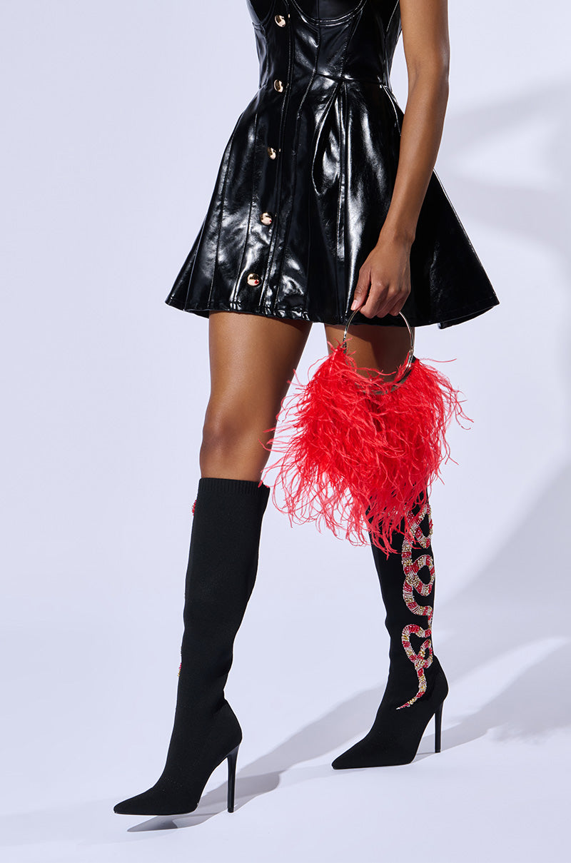 AZALEA WANG ZERAH BLACK EMBELLISHED SNAKE BOOT