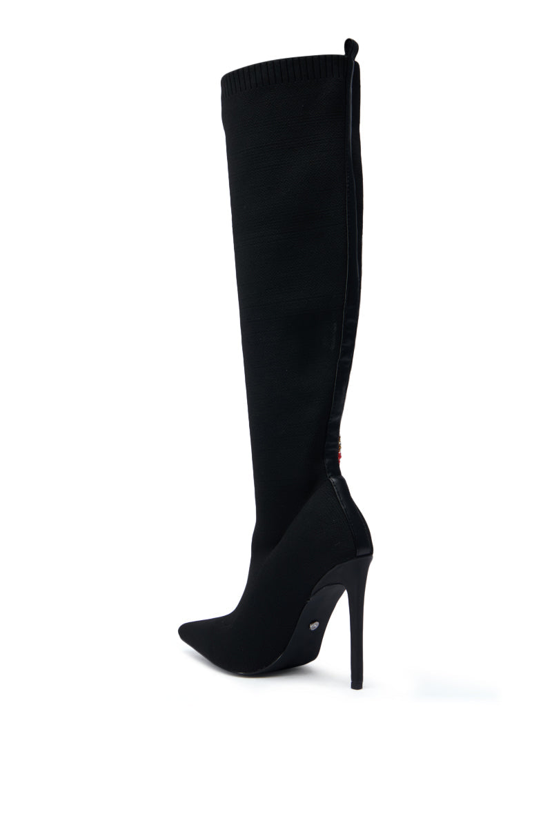 AZALEA WANG ZERAH BLACK EMBELLISHED SNAKE BOOT