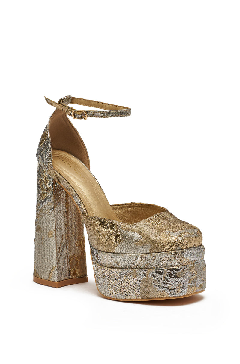 AZALEA WANG ZIPPHORA GOLD MULTI BROCADE PLATFORM PUMP