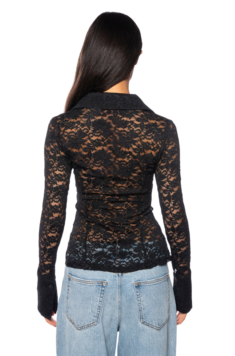 A SNEAK PEEK BUTTON DOWN LACE BLOUSE