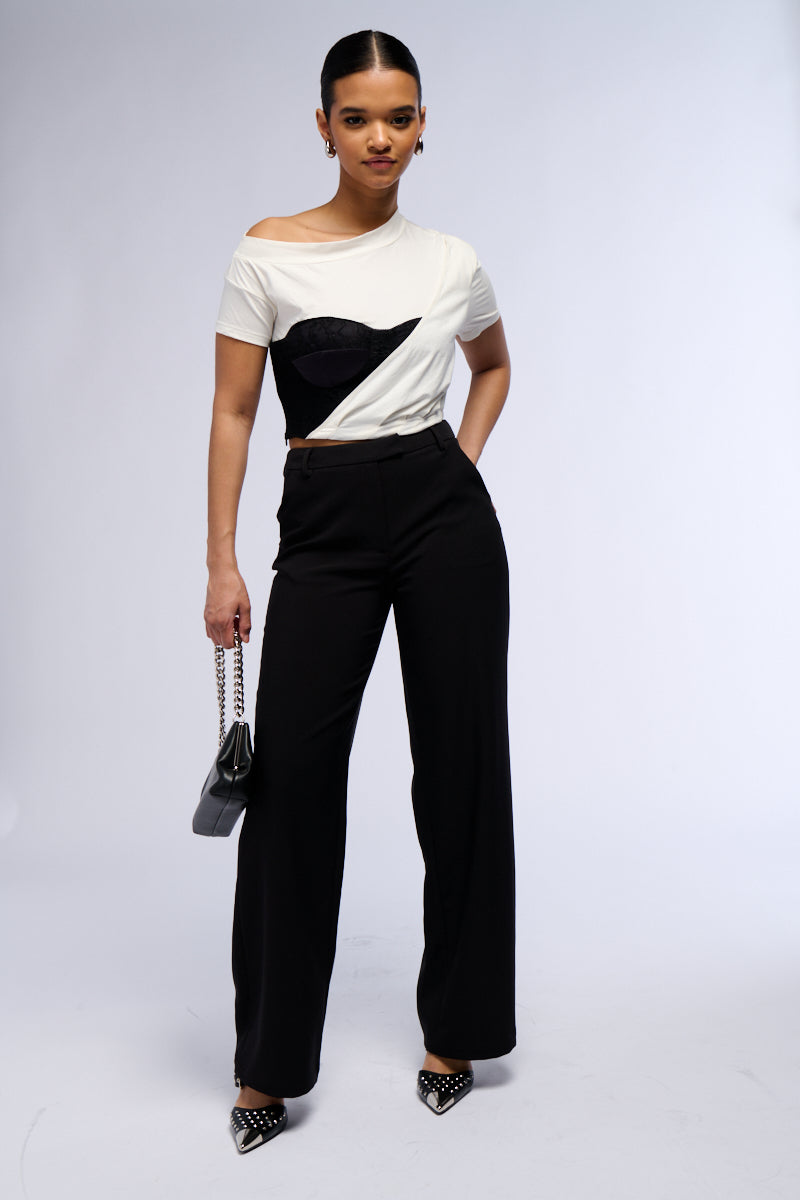 ABOUT MY CASH STRAIGHT LEG WOVEN TROUSER IN BLACK