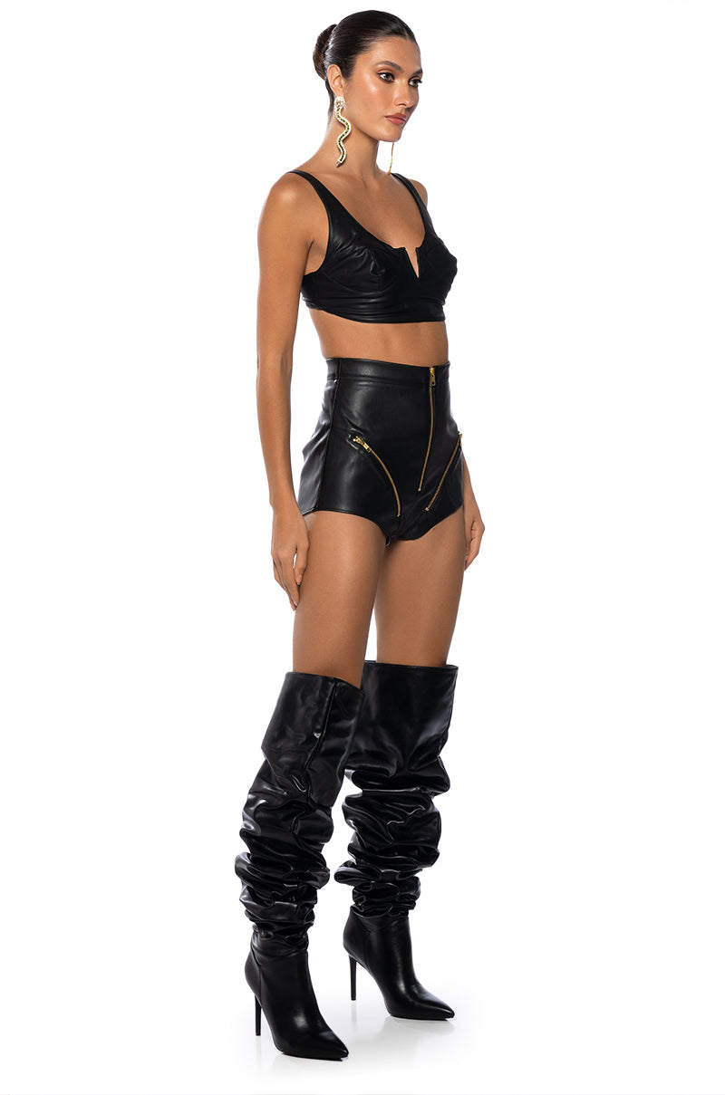ALL ZIPPED UP FAUX LEATHER MINI SHORT