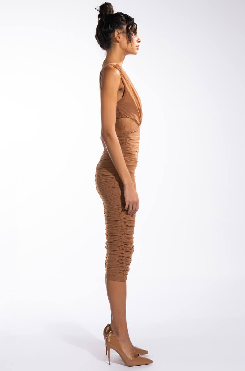 ALWAYS A SLAY THIS WAY LOW V NECK MIDI DRESS