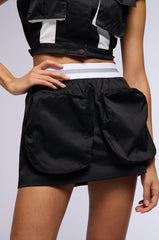 ALWAYS IN COMMAND SATIN EFFECT ELASTIC BAND MINI SKIRT