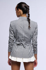 AMINA GINGHAM COLLARED LONG SLEEVE BLOUSE