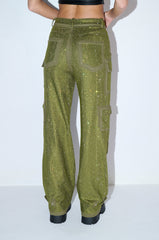AMMO BONNE SOIREE RHINESTONE CARGO PANTS IN OLIVE