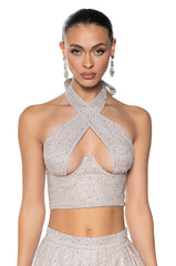AURORA RHINSTONE SHINE HALTER TOP