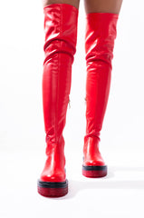 AZALEA WANG A LITTLE SOMETHIN FOR YOU FLATFORM BOOT IN RED