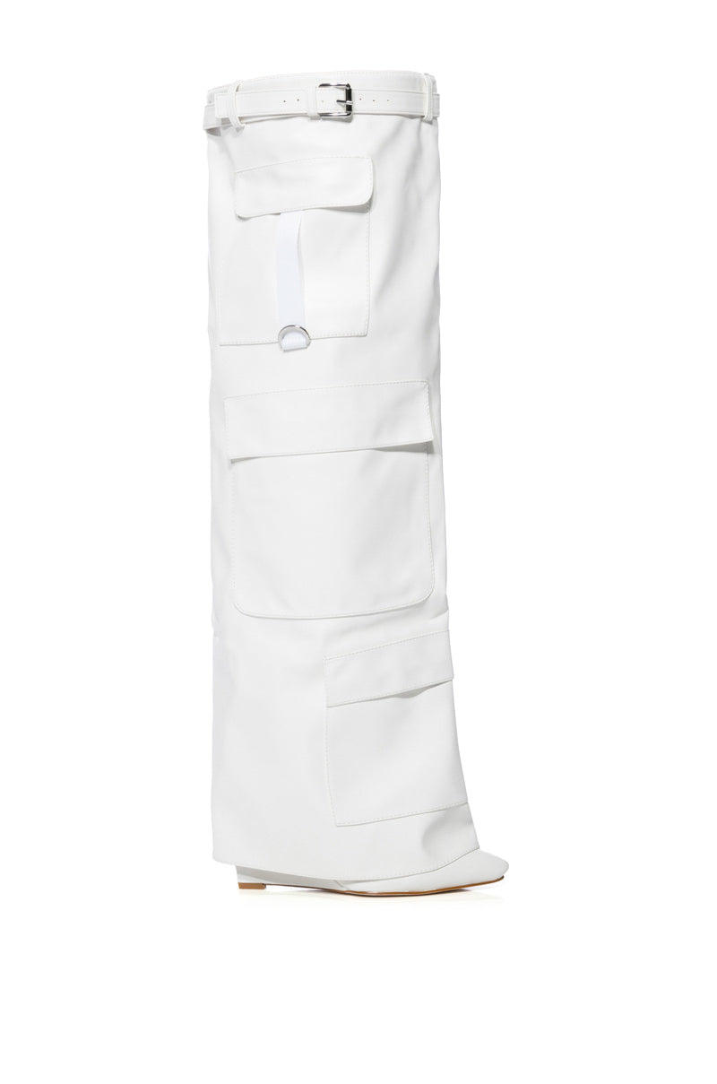 AZALEA WANG ALEXIA FOLD OVER WEDGE BOOT IN WHITE