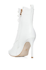 AZALEA WANG ASTORIA LACE UP STILETTO BOOTIE IN WHITE