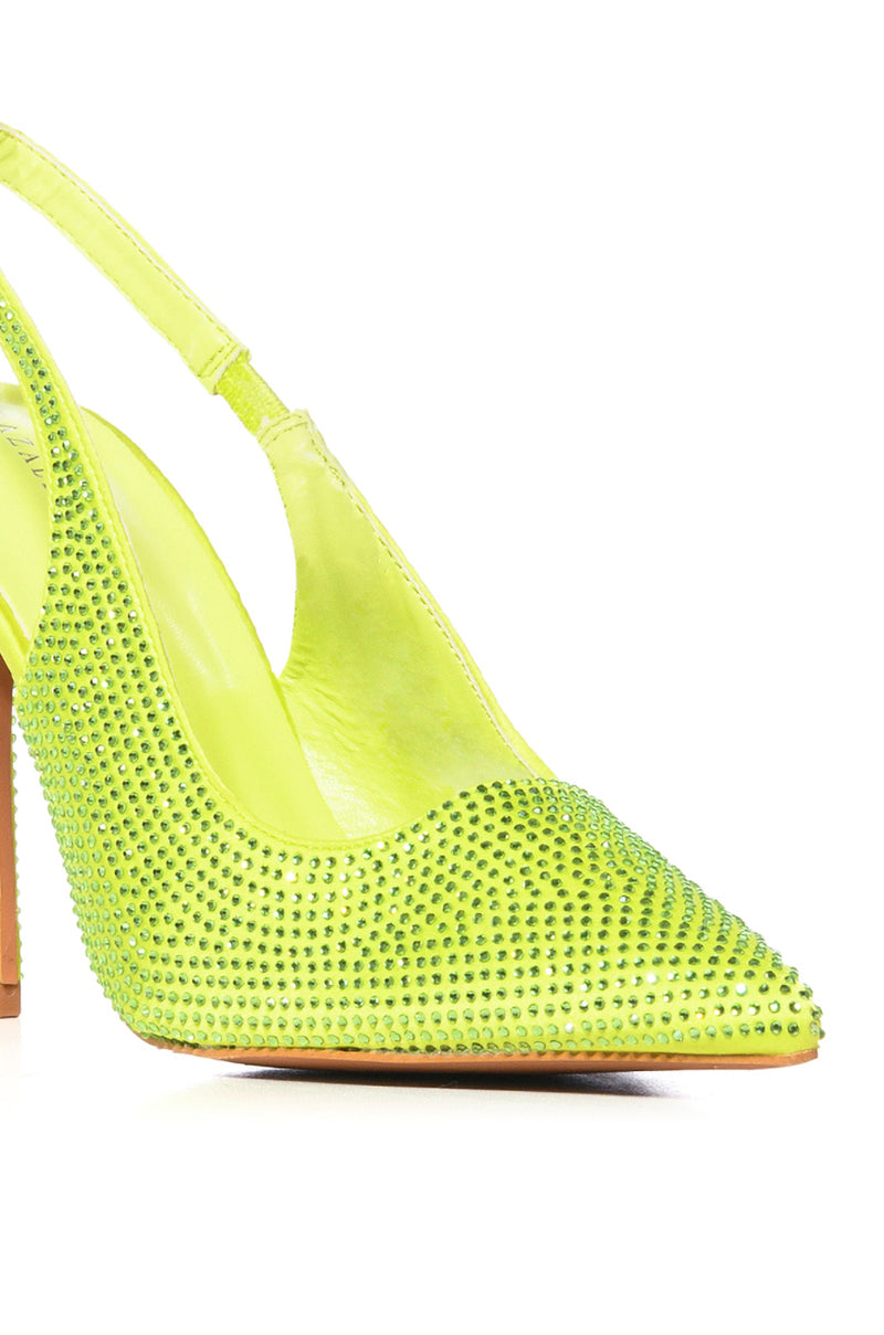 AZALEA WANG RAZIQA GREEN RHINESTONE SLING BACK PUMP