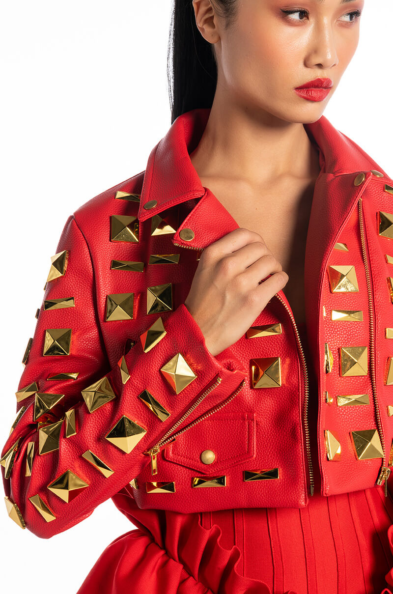 BACKSTAGE MOTO JACKET OVERSIZED SQUARE STUDS