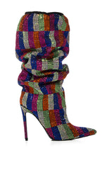 AZALEA WANG BELEN MULTI CHECKERBOARD RHINESTONE DETAIL BOOT