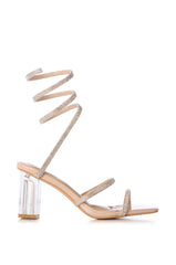 AZALEA WANG BELLONA NUDE SANDAL WITH EMBELLISHED COIL WRAP