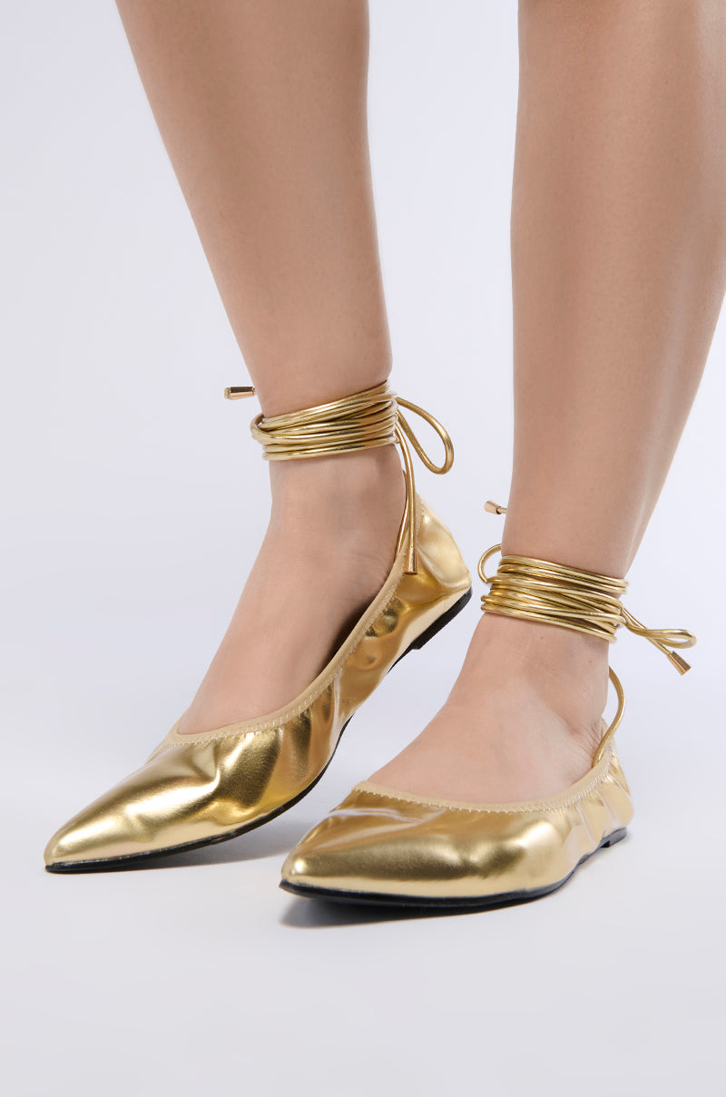 AZALEA WANG CACIO GOLD LACE UP BALLET FLAT
