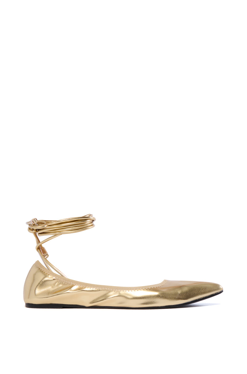 AZALEA WANG CACIO GOLD LACE UP BALLET FLAT
