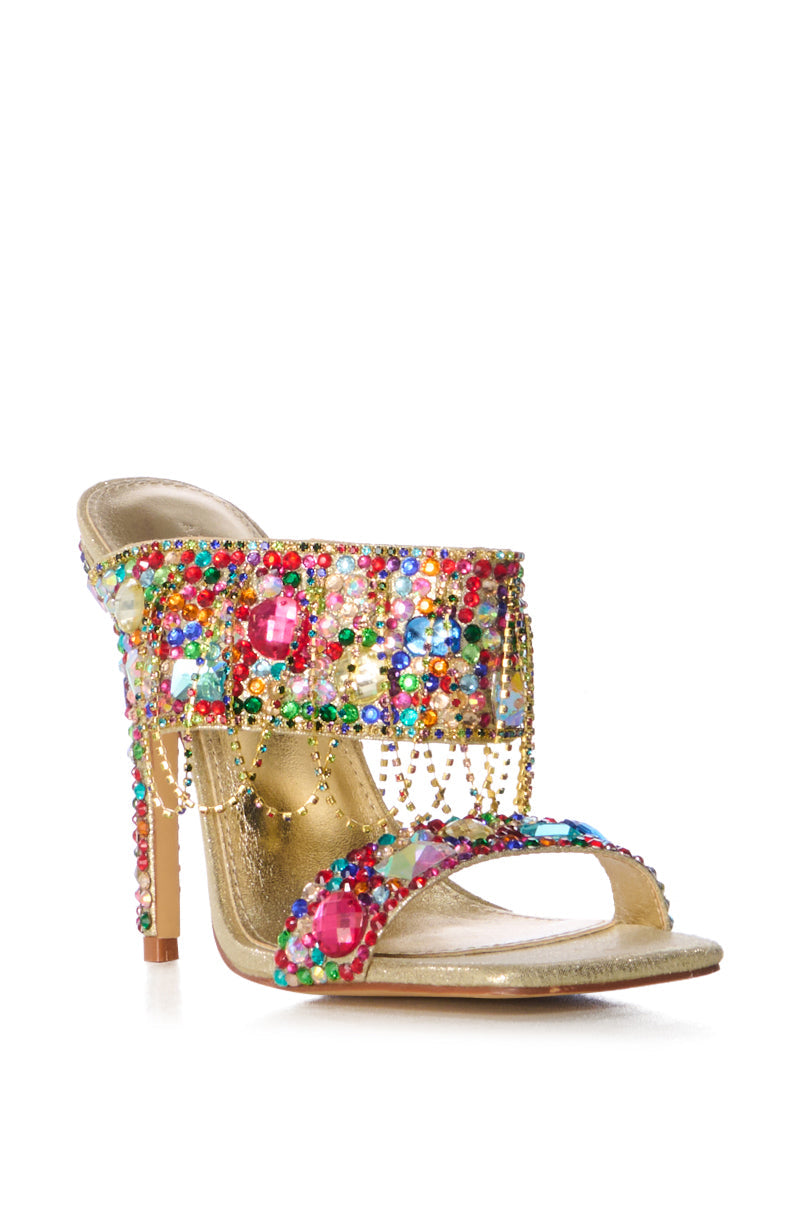 AZALEA WANG CAMP EMBELLISHED STILETTO SANDAL IN GOLD
