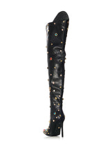 AZALEA WANG CORINNE EMBELLISHED ABOVE THE KNEE BOOT IN BLACK