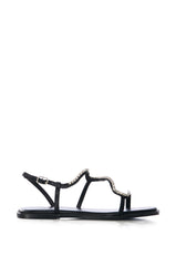 AZALEA WANG CORLESS BLACK SANDAL WITH EMBELLISHED STRAPS