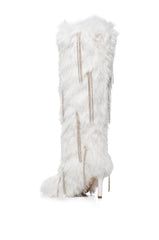 AZALEA WANG DAKOTANNA WHITE FURRY DIAMOND DRIP BOOT