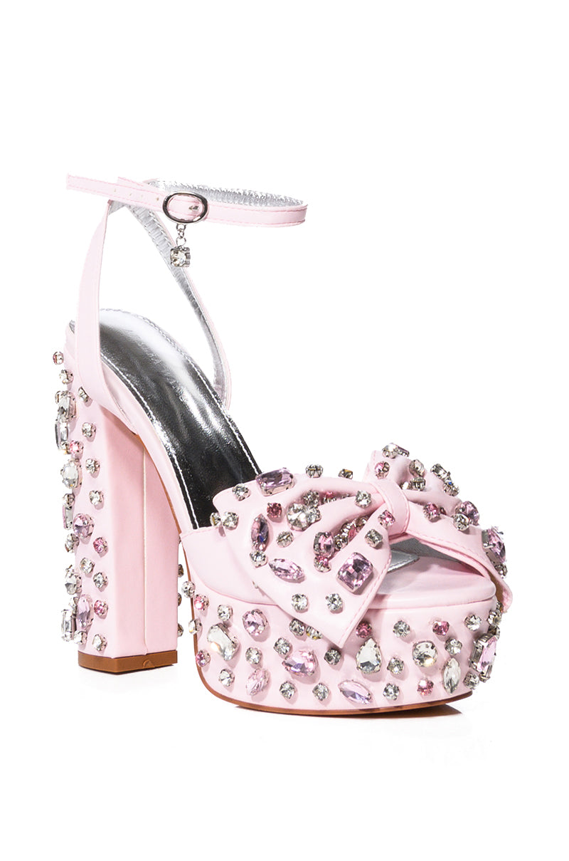 AZALEA WANG MAYA EMBELLISHED BOW CHUNKY SANDAL IN LIGHTPINK